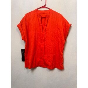 Orange Short Sleeve Blouse‎ Women's Collared Top Casual Career